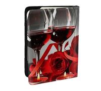 FLYIFE Étui de passeport en cuir PU avec imprimé verre à vin et bougie rouge pour homme et femme, Noir , Taille unique