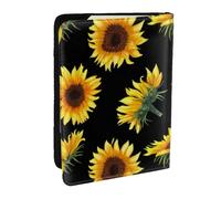 FLYIFE Étui de passeport en cuir synthétique avec imprimé tournesol et plantes - Noir et jaune - Pour homme et femme, Noir , Taille unique