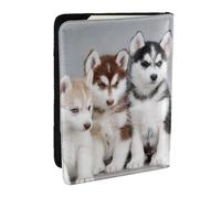 FLYIFE Étui de passeport en cuir synthétique imprimé chiens husky chiots pour homme et femme, Noir , Taille unique