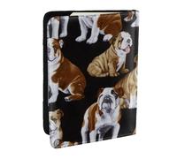 FLYIFE Étui de passeport imprimé bouledogues anglais en cuir PU pour homme et femme, Noir , Taille unique
