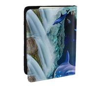 FLYIFE Étui de passeport imprimé dauphin en cuir PU pour passeport de voyage pour homme et femme, Noir , Taille unique