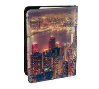 FLYIFE Étui de passeport imprimé Hong Kong en cuir PU pour passeport de voyage pour homme et femme, Noir , Taille unique