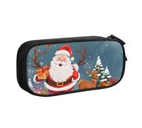 FLYIFE Grande trousse à crayons avec 2 compartiments avec imprimé Merry Christmas pour filles, garçons, étudiants, école, bureau, université, noir, Noir , Taille unique, Cartable