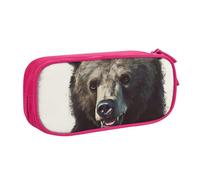 FLYIFE Grande trousse à crayons avec 2 compartiments avec imprimé ours pour filles, garçons, étudiants, école, bureau, université, noir, rose, Taille unique, Cartable
