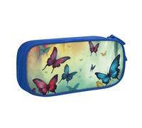 FLYIFE Grande trousse à crayons avec 2 compartiments avec imprimé papillons pour filles, garçons, étudiants, école, bureau, université, noir, bleu, Taille unique, Cartable