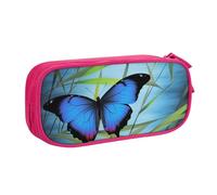 FLYIFE Grande trousse à crayons avec 2 compartiments en bambou et papillon bleu pour filles, garçons, étudiants, école, bureau, université, noir, rose, Taille unique, Cartable