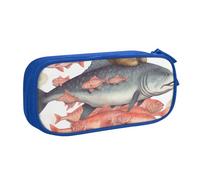 FLYIFE Grande trousse à crayons avec 2 compartiments - Motif chats qui chevauchent des poissons - Pour filles, garçons, étudiants, école, bureau, université, noir, bleu, Taille unique, Cartable