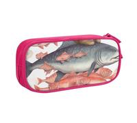 FLYIFE Grande trousse à crayons avec 2 compartiments - Motif chats qui chevauchent des poissons - Pour filles, garçons, étudiants, école, bureau, université, noir, rose, Taille unique, Cartable