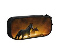 FLYIFE Grande trousse à crayons avec 2 compartiments Motif chevaux noirs qui courent, Noir , Taille unique, Cartable