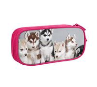 FLYIFE Grande trousse à crayons avec 2 compartiments Motif chiens Husky Puppies - Pour filles, garçons, étudiants, école, bureau, université, rose, Taille unique, Cartable