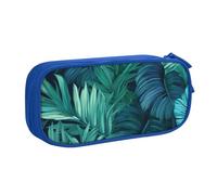 FLYIFE Grande trousse à crayons avec 2 compartiments - Motif feuilles de palmier tropicales - Pour filles, garçons, étudiants, école, bureau, université, noir, bleu, Taille unique, Cartable