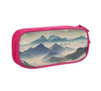 FLYIFE Grande trousse à crayons avec 2 compartiments - Motif paysage avec montagnes et nuages - Pour filles, garçons, étudiants, école, bureau, université, noir, rose, Taille unique, Cartable