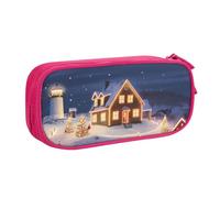 FLYIFE Grande trousse à crayons avec 2 compartiments - Motif paysage de Noël - Pour filles, garçons, étudiants, école, bureau, université, noir, rose, Taille unique, Cartable