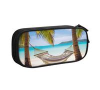 FLYIFE Grande trousse à crayons avec 2 compartiments - Motif plage tropicale - Pour filles, garçons, étudiants, école, bureau, université, noir, Noir , Taille unique, Cartable