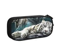 FLYIFE Grande trousse à crayons avec 2 compartiments - Motif tigre blanc - Pour filles, garçons, étudiants, école, bureau, collège, Noir , Taille unique, Cartable