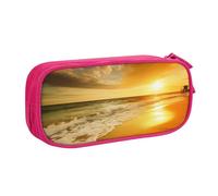 FLYIFE Grande trousse à crayons Golden Sunset Beach avec 2 compartiments pour filles, garçons, étudiants, école, bureau, université, noir, rose, Taille unique, Cartable