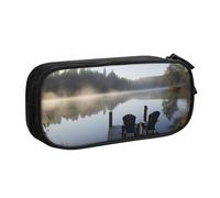 FLYIFE Grande trousse à crayons Morning at The Lake avec 2 compartiments pour filles, garçons, étudiants, école, bureau, université, noir, Noir , Taille unique, Cartable