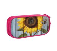 FLYIFE Grande trousse à crayons tournesol sur panneau de bois ancien avec 2 compartiments pour filles, garçons, étudiants, école, bureau, université, noir, rose, Taille unique, Cartable