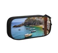 FLYIFE Italian Island Fisherman Village Grande trousse à crayons avec 2 compartiments pour filles, garçons, étudiants, école, bureau, université, noir, Noir , Taille unique, Cartable