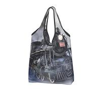 FLYIFE Lot de 2 sacs fourre-tout pliables avec motif train à vapeur - Respectueux de l'environnement, léger et durable, Train vapeur nuages, Taille unique