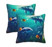 FLYIFE Lot de 2 taies d'oreiller carrées douces pour canapé, salon, canapé, lit, bureau, voiture, 50 x 50 cm Motif poisson sous-marin