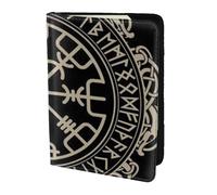 FLYIFE Magical Design Étui de passeport en cuir avec boussole et runes nordiques 14 cm pour homme et femme, Noir , Taille unique