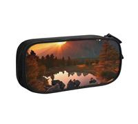 FLYIFE Mountain View at Sunrise Grande trousse à crayons avec 2 compartiments pour filles, garçons, étudiants, école, bureau, université, noir, Noir , Taille unique, Cartable