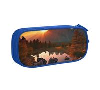 FLYIFE Mountain View at Sunrise Grande trousse à crayons avec 2 compartiments pour filles, garçons, étudiants, école, bureau, université, noir, bleu, Taille unique, Cartable