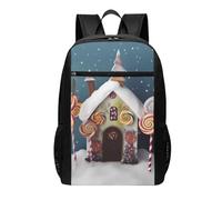 FLYIFE Optical Spin Illusion Sac à dos de sport décontracté en polyester minimaliste pour ordinateur portable pour voyage, école, randonnée, camping ou travail, Lollipops Cottage Sapins de Noël