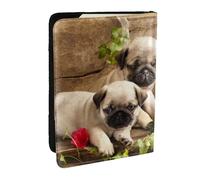 FLYIFE Puppys Étui de passeport en cuir synthétique avec imprimé carlin pour homme et femme, Noir , Taille unique