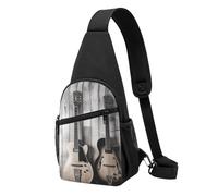 FLYIFE Sac à bandoulière décontracté avec pierres de massage avec imprimé floral pour homme et femme, Photos de guitare sur vieux bois, Taille unique