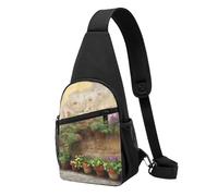 FLYIFE Sac à bandoulière imprimé tournesol sur voiture jaune pour homme et femme, sac à dos à bandoulière décontracté, Mur de rue avec des fleurs, Taille unique