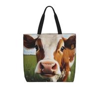FLYIFE Sac fourre-tout à bandoulière imprimé vache mignon - Sac de courses décontracté réutilisable pour le shopping, le travail, les voyages, l'école, Noir , Taille unique