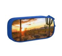 FLYIFE Saguaros at Sunset Grande trousse à crayons avec 2 compartiments pour filles, garçons, étudiants, école, bureau, université, noir, bleu, Taille unique, Cartable