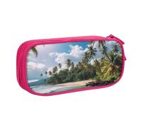 FLYIFE Sea_Tropical_Palm_Trees_Beach_Nature Grande trousse à crayons avec 2 compartiments pour filles garçons étudiants école bureau université Noir, rose, Taille unique, Cartable