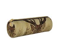 FLYIFE Trousse à crayons ronde en cuir pour filles et garçons avec fermeture éclair pour étudiants, école, bureau, université, vert, camouflage, Chevreuil à queue blanche dans un cerf sauvage, Taille