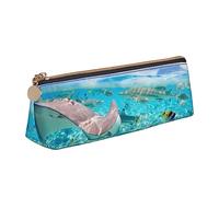 FLYIFE Trousse à crayons triangulaire en cuir avec fermeture éclair et motif étoile de mer, océan, plage, pour étudiant, école, bureau, université, Poissons colorés., Taille unique, Cartable