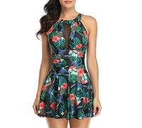 FLYILY Maillot de Bain 1 Pièce avec Jupette Maillot Une Pièce Robe de Plage Amincissante Rembourré Vintage Ruched Abdominal Contrôle(Pineapple,XL)