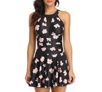 FLYILY Maillot de Bain 1 Pièce avec Jupette Maillot Une Pièce Robe de Plage Amincissante Rembourré Vintage Ruched Abdominal Contrôle(BlackFlower,XXL)