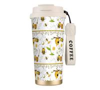 Flying Bees Bouteille d'eau en forme de marguerite avec couvercle à paille en acier inoxydable à large goulot isotherme anti-fuite pour femme Blanc