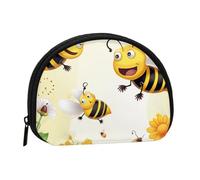 Flying Bees Mini sac de rangement portable en polyester imprimé en forme de coquillage pour pièces de monnaie, Noir , Taille unique