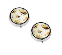 Flying Bees Pilulier rond portable avec imprimé - Organiseur de pilules rond élégant pour compartiments de voyage, cadeau pour la gestion des médicaments