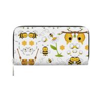 Flying Bees Portefeuille à main en cuir imprimé marguerite miel - Longue pochette pour femme - Portefeuille léger avec plusieurs emplacements pour cartes et poche pour pièces de monnaie, noir, One