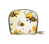 Flying Bees Sac à cartes semi-circulaire en cuir Motif marguerite Miel Compact et pratique Facile à ranger, blanc, Taille unique