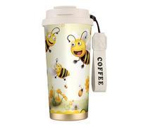 Flying Bees Tasse à café à double paroi en acier inoxydable 316 Motif marguerite Miel Durable Isotherme et élégant Compagnon de boisson Convient pour les amateurs de café et de thé