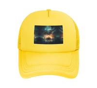 Flying Bird Ship Undersea Black Printed Adjustable Mesh Baseball Cap - Unisexe, Outdoor Running and Fishing Sun Hat, Jaune, taille unique