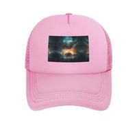 Flying Bird Ship Undersea Black Printed Adjustable Mesh Baseball Cap - Unisexe, Outdoor Running and Fishing Sun Hat, Rose, taille unique