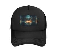 Flying Bird Ship Undersea Black Printed Adjustable Mesh Baseball Cap - Unisexe, Outdoor Running and Fishing Sun Hat, Noir/blanc, taille unique