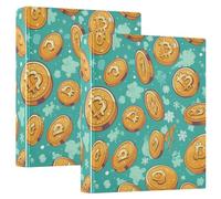 Flying Bitcoins and Snowflakes Lot de 1/2 classeurs esthétiques à anneaux ronds avec porte-bloc 1/2 classeur esthétique de 1,5"