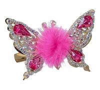 Flying Butterfly Hairpin, Flying Butterfly Hair Clips for Girls, 3D Moving Wings Hair Clips, In Motion Hairpin with Exquisite Fuzzy Ball (Red)